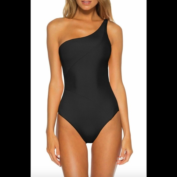 NEW $128 Becca Fine Line One-Shoulder‎ One-Piece Swimsuit Black [ SZ Small ] - Picture 2 of 12